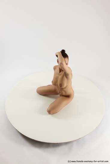 Nude Woman White Sitting poses - ALL Slim long brown Sitting poses - on knees Multi angle poses Pinup