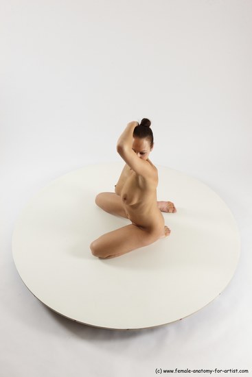 Nude Woman White Sitting poses - ALL Slim long brown Sitting poses - on knees Multi angle poses Pinup