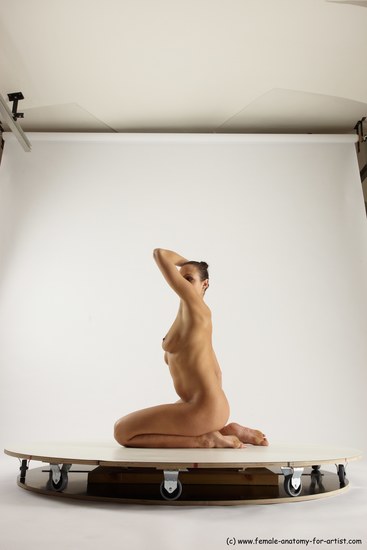 Nude Woman White Sitting poses - ALL Slim long brown Sitting poses - on knees Multi angle poses Pinup