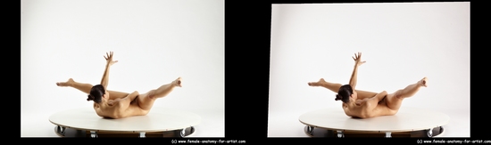 Nude Gymnastic poses Woman White Athletic medium brown 3D Stereoscopic poses Pinup