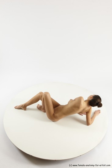 Nude Gymnastic poses Woman White Slim long brown Multi angle poses Pinup