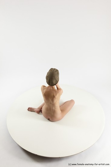 Nude Woman White Sitting poses - ALL Slim bald Sitting poses - simple Multi angle poses Pinup