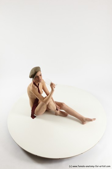 Nude Woman White Sitting poses - ALL Slim bald Sitting poses - simple Multi angle poses Pinup