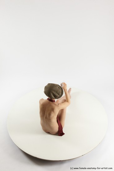 Nude Woman White Sitting poses - ALL Slim bald Sitting poses - simple Multi angle poses Pinup