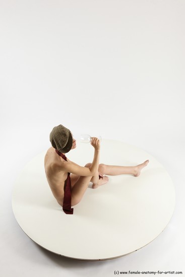 Nude Woman White Sitting poses - ALL Slim bald Sitting poses - simple Multi angle poses Pinup