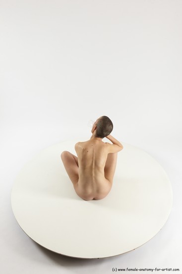 Nude Woman White Sitting poses - ALL Slim bald Sitting poses - simple Multi angle poses Pinup