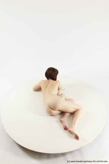 Nude Woman White Laying poses - ALL Slim Laying poses - on side medium brown Multi angle poses Pinup