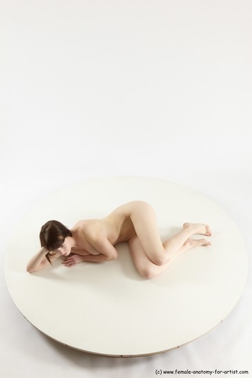 Nude Woman White Laying poses - ALL Slim Laying poses - on side medium brown Multi angle poses Pinup