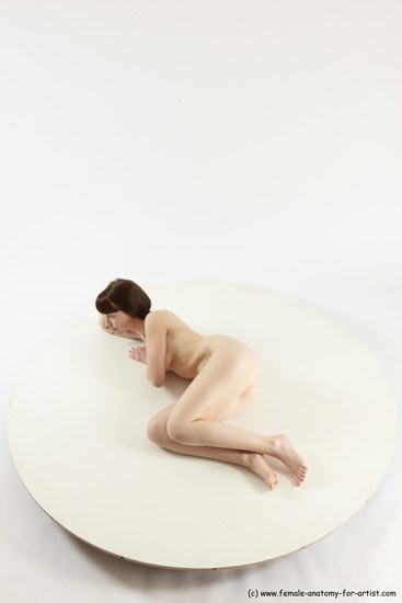 Nude Woman White Laying poses - ALL Slim Laying poses - on side medium brown Multi angle poses Pinup