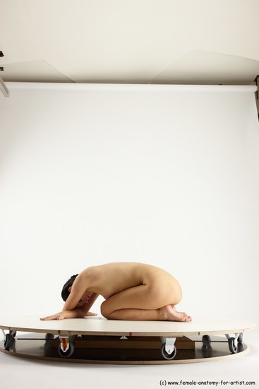 Nude Woman White Sitting poses - ALL Slim long brown Sitting poses - on knees Multi angle poses Pinup