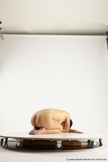 Nude Woman White Sitting poses - ALL Slim long brown Sitting poses - on knees Multi angle poses Pinup