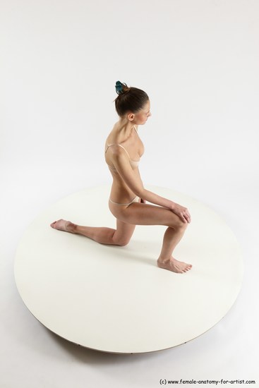 Underwear Woman White Kneeling poses - ALL Athletic Kneeling poses - on one knee long brown Multi angle poses Academic