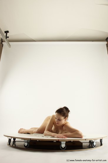 Nude Woman White Laying poses - ALL Slim Laying poses - on side long brown Multi angle poses Pinup