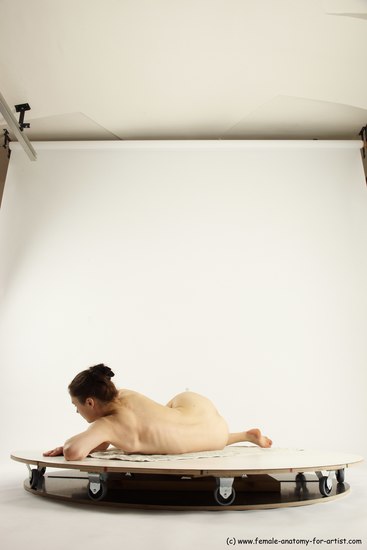 Nude Woman White Laying poses - ALL Slim Laying poses - on side long brown Multi angle poses Pinup