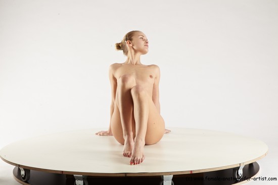 Nude Woman White Sitting poses - ALL Slim long blond Sitting poses - simple Pinup