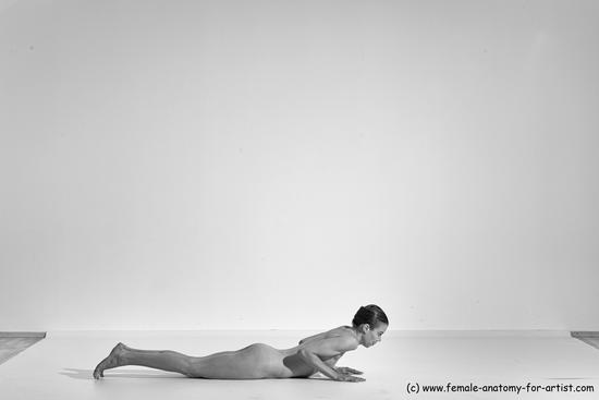 Nude Yoga poses Woman White Moving poses Slim long brown Dynamic poses Pinup