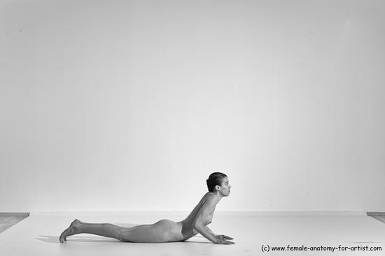 Nude Yoga poses Woman White Moving poses Slim long brown Dynamic poses Pinup