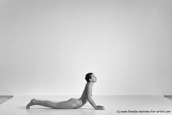 Nude Yoga poses Woman White Moving poses Slim long brown Dynamic poses Pinup