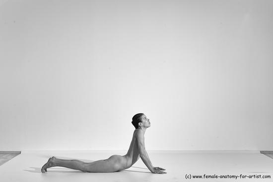 Nude Yoga poses Woman White Moving poses Slim long brown Dynamic poses Pinup