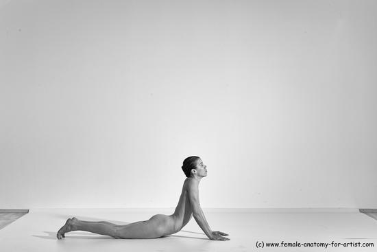 Nude Yoga poses Woman White Moving poses Slim long brown Dynamic poses Pinup