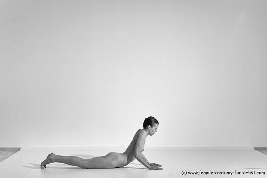 Nude Yoga poses Woman White Moving poses Slim long brown Dynamic poses Pinup