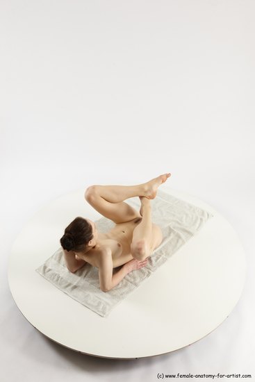 Nude Woman White Laying poses - ALL Slim Laying poses - on back long brown Multi angle poses Pinup