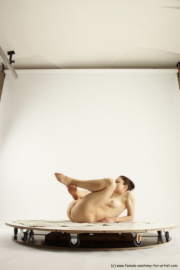 Nude Woman White Laying poses - ALL Slim Laying poses - on back long brown Multi angle poses Pinup