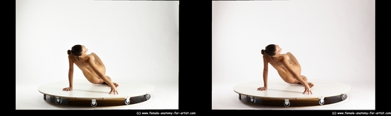 Nude Gymnastic poses Woman White Slim long brown 3D Stereoscopic poses Pinup