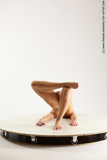 Nude Gymnastic poses Woman White Sitting poses - ALL Slim long black Multi angle poses Pinup