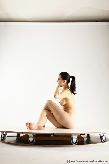 Nude Gymnastic poses Woman White Kneeling poses - ALL Slim long brown Multi angle poses Pinup