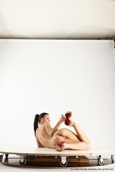 Nude Woman White Laying poses - ALL Slim Laying poses - on side long brown Multi angle poses Pinup