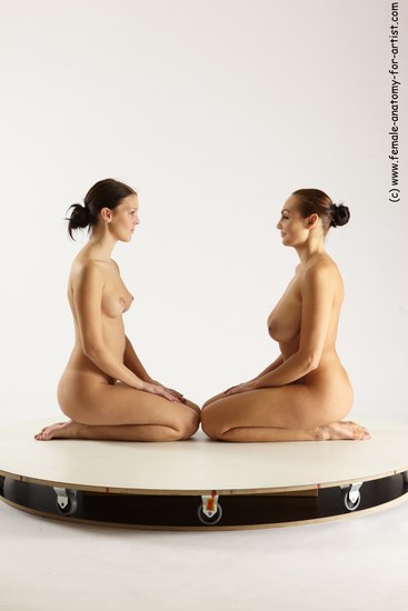 Nude Woman - Woman White Sitting poses - ALL Slim long brown Sitting poses - on knees Multi angle poses Pinup