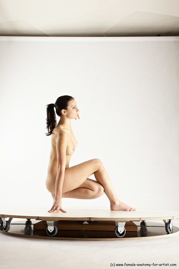 Nude Woman White Standing poses - ALL Slim Standing poses - knee-bend long brown Multi angle poses Pinup