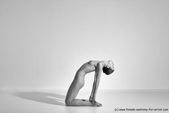 Nude Yoga poses Woman White Moving poses Slim long brown Dynamic poses Pinup