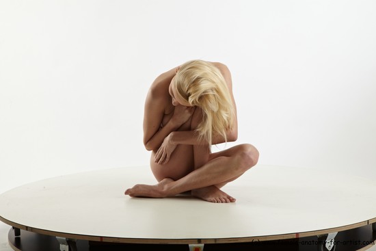 Nude Woman White Sitting poses - ALL Slim long blond Sitting poses - simple Pinup