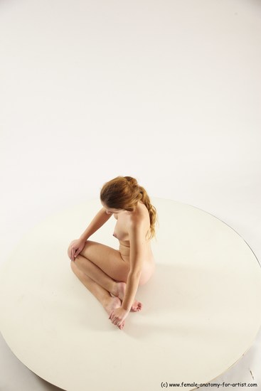 Nude Woman White Sitting poses - ALL Slim long brown Sitting poses - on knees Multi angle poses Pinup