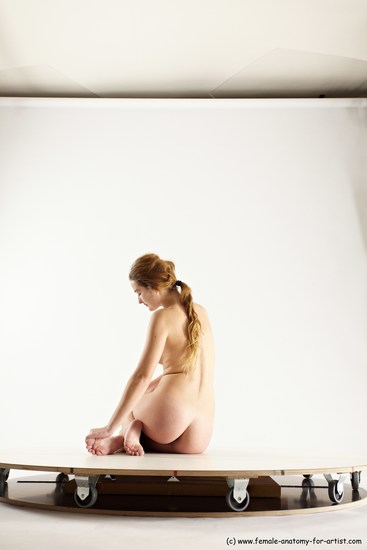 Nude Woman White Sitting poses - ALL Slim long brown Sitting poses - on knees Multi angle poses Pinup