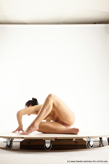 Nude Gymnastic poses Woman White Sitting poses - ALL Slim long black Multi angle poses Pinup