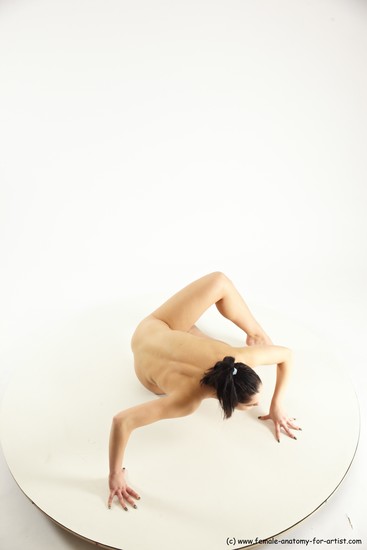 Nude Gymnastic poses Woman White Sitting poses - ALL Slim long black Multi angle poses Pinup