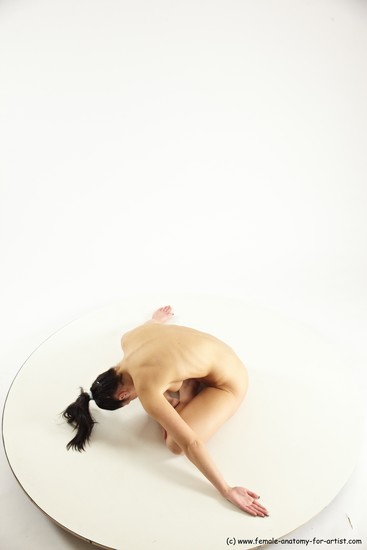 Nude Gymnastic poses Woman White Sitting poses - ALL Slim long black Multi angle poses Pinup