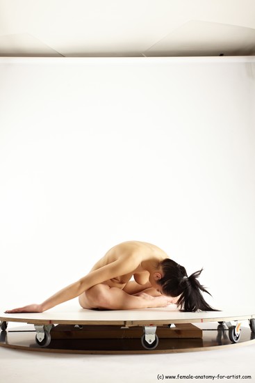 Nude Gymnastic poses Woman White Sitting poses - ALL Slim long black Multi angle poses Pinup