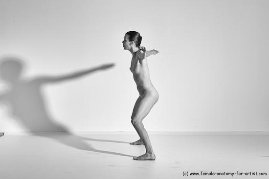 Nude Yoga poses Woman White Moving poses Slim long brown Dynamic poses Pinup