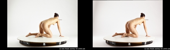 Nude Woman White Kneeling poses - ALL Athletic Kneeling poses - on both knees medium brown 3D Stereoscopic poses Pinup