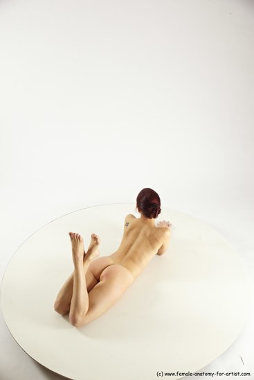 Nude Woman White Laying poses - ALL Slim Laying poses - on stomach long colored Multi angle poses Pinup