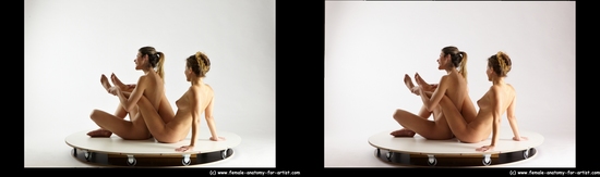 Nude Woman - Woman White Sitting poses - ALL Slim long blond Sitting poses - simple 3D Stereoscopic poses Pinup