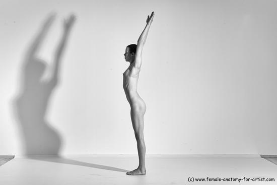 Nude Yoga poses Woman White Moving poses Slim long brown Dynamic poses Pinup