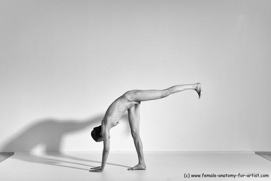 Nude Yoga poses Woman White Moving poses Slim long brown Dynamic poses Pinup