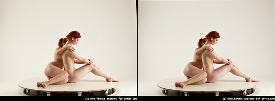 Nude Woman - Woman White Sitting poses - ALL Slim long red Sitting poses - simple 3D Stereoscopic poses Pinup