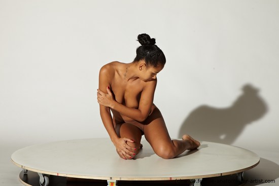 Nude Woman Multiracial Sitting poses - ALL Slim long black Sitting poses - on knees Pinup