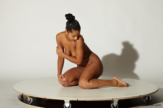 Nude Woman Multiracial Sitting poses - ALL Slim long black Sitting poses - on knees Pinup